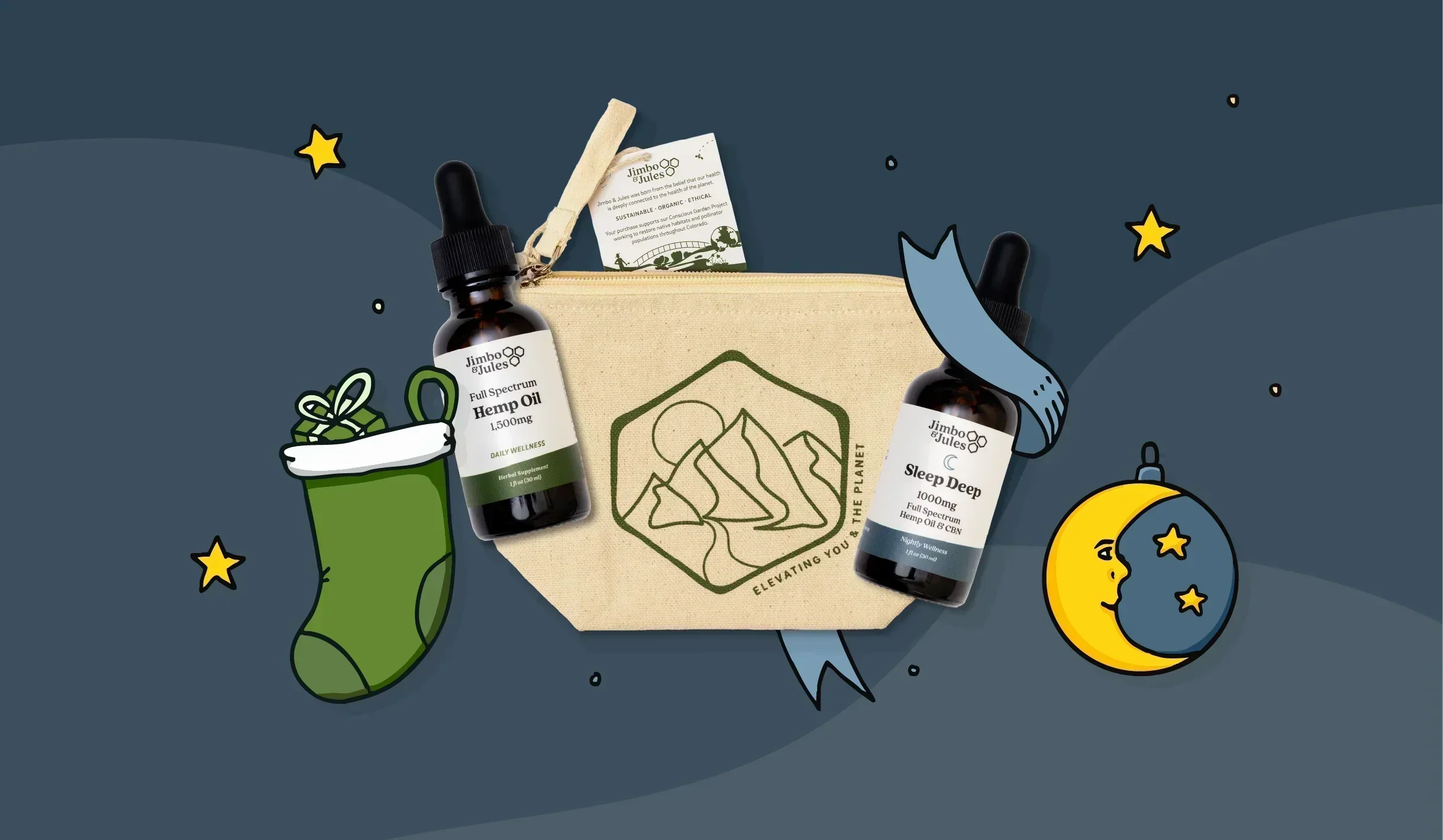 Hemp oil gift set with pouch moon stars