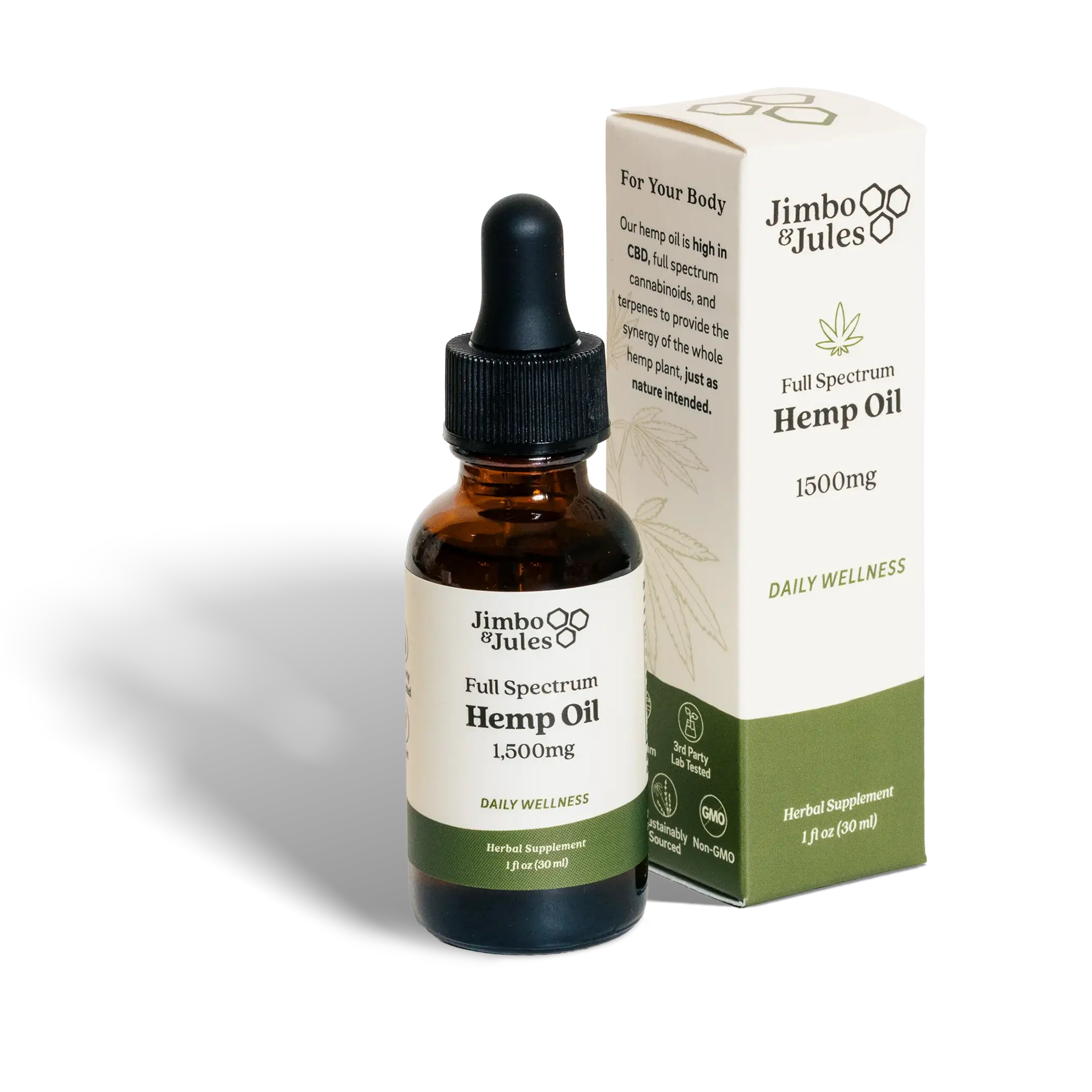 Dropper bottle and box of full spectrum hemp oil CBD