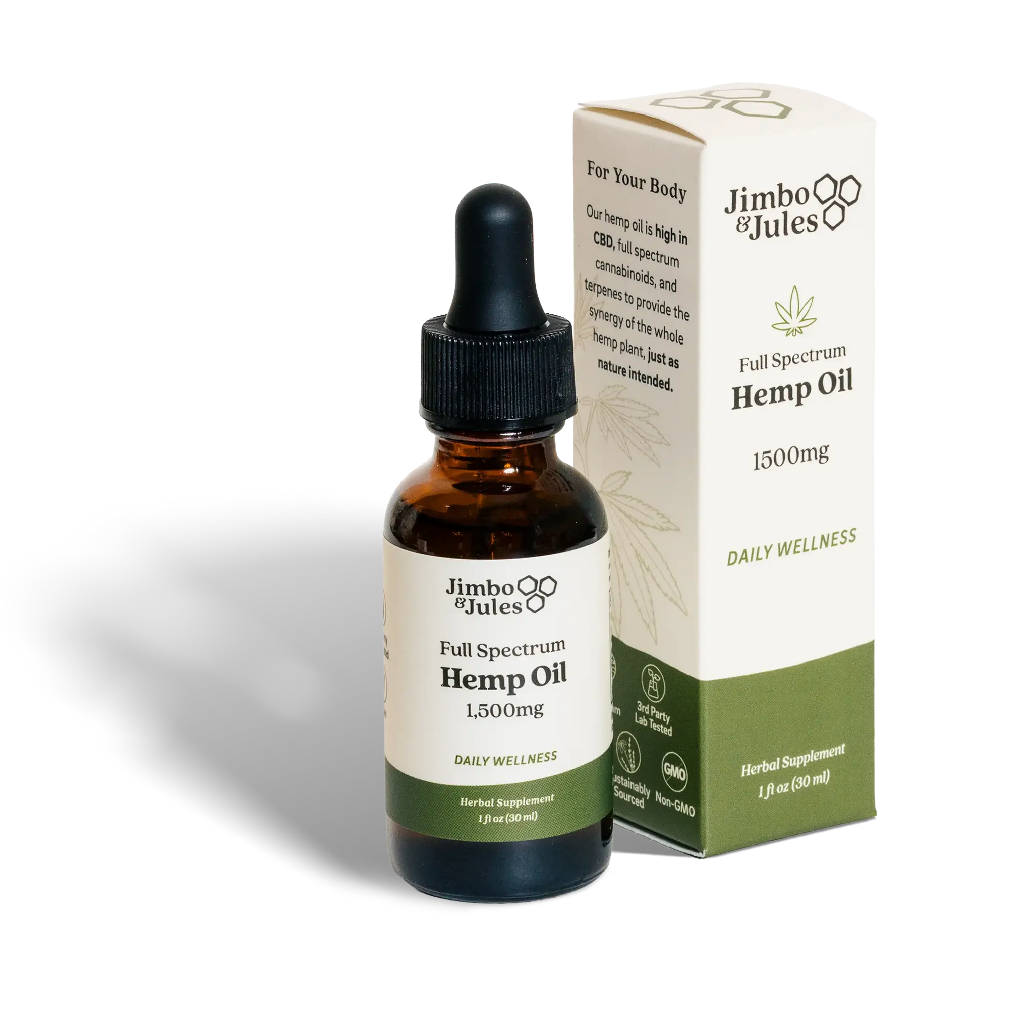 Dropper bottle and box of full spectrum hemp oil CBD