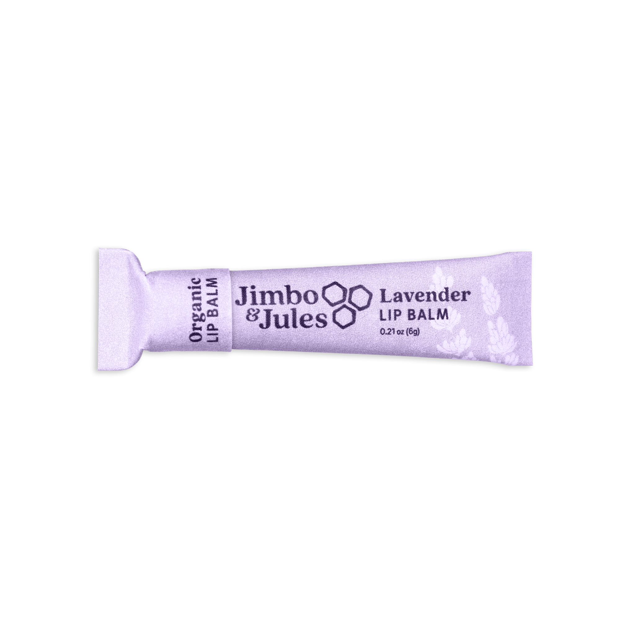 Jimbo & Jules lavender lip balm packaging on a white background